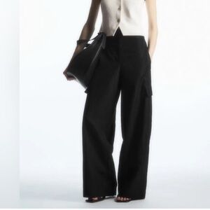 COS Linen Navy Stretch Trouser Relaxed Wide Leg